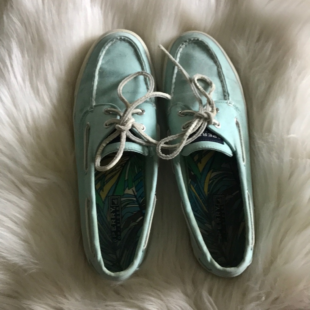 Pastel blue canvas sperrys